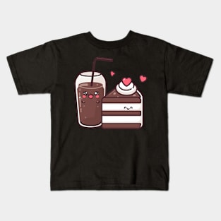 Chocolate Cake and Chocolate Milkshake Couple | Cute Kawaii Couple Design Kids T-Shirt